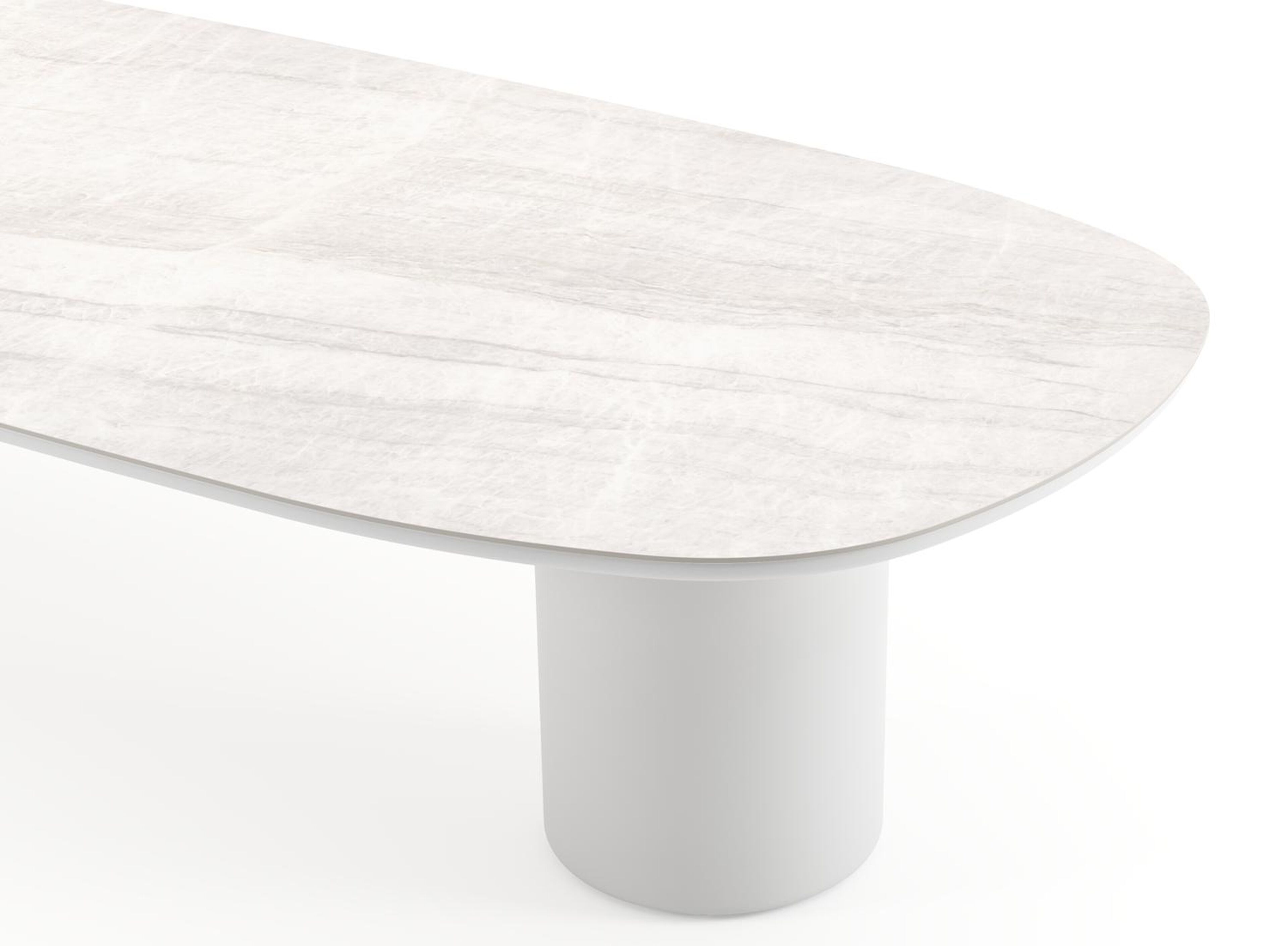 Table de jardin low dining Amico bombo en aluminium blanc et céramique pleine Taj Mahal - Lg. 320 x Lrg. 130 x Haut. 61 cm