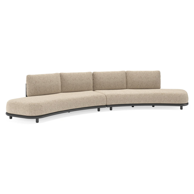 Lomano loungebank in zwart aluminium en beige verticaal geweven luxe vlakke rope met bora jungle all weather cosytica kussen