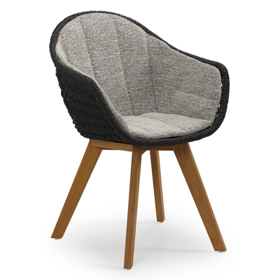 Pagino tuinstoel in teak en zwart ronde wicker met zitkussen in All Weather Sunbrella® Luxe Tundra Pepper