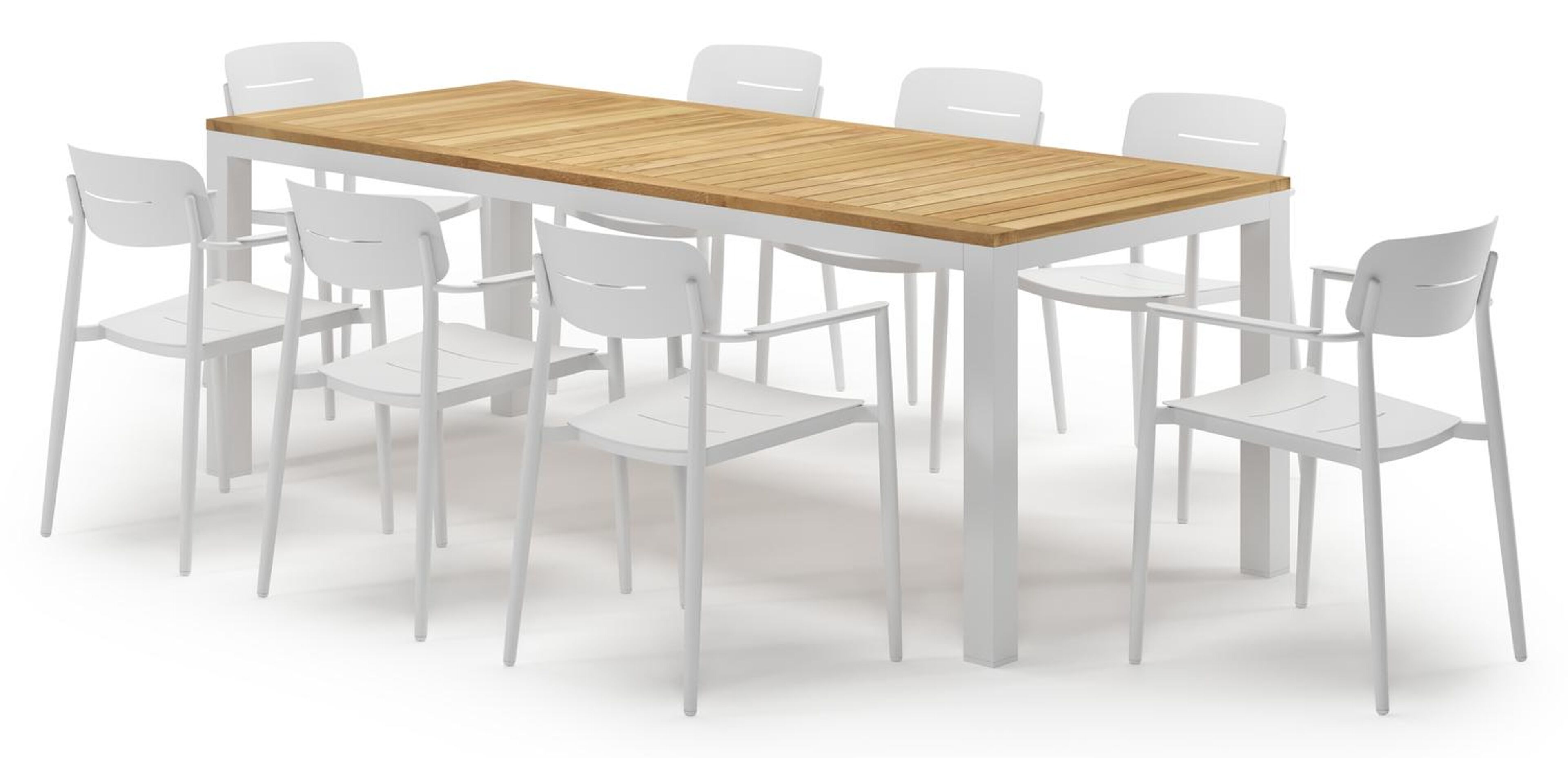 Varese tuinset in wit aluminium en teak met 8 Cosa tuinstoelen