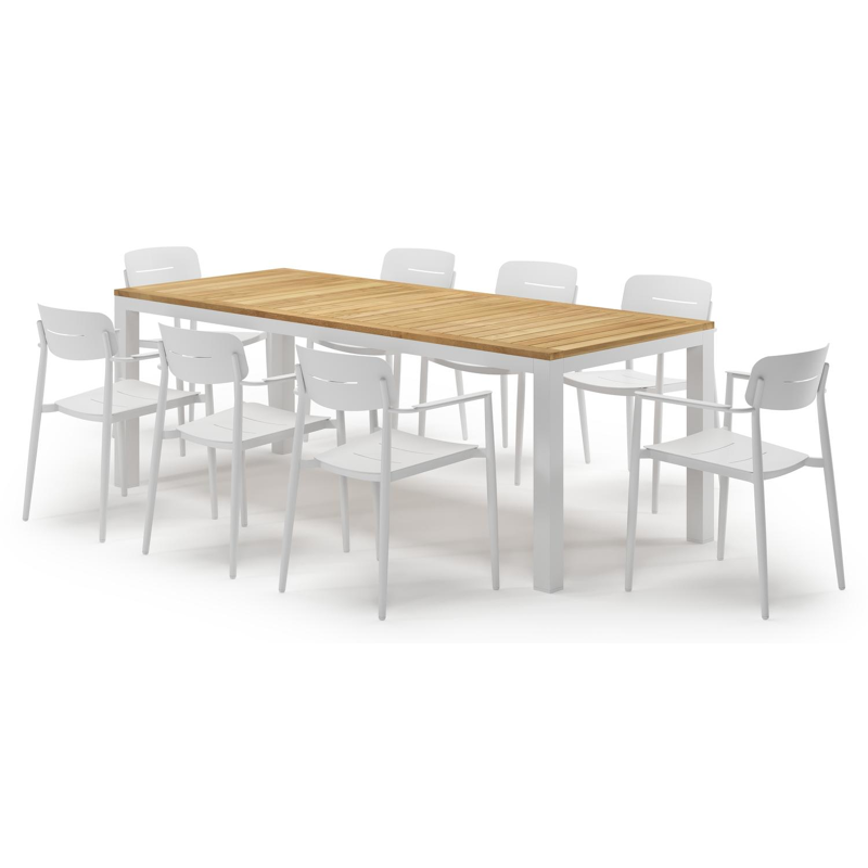 Varese tuinset in wit aluminium en teak met 8 Cosa tuinstoelen