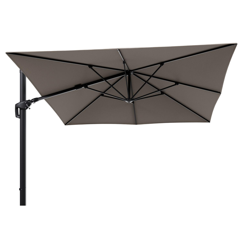 Parasol pendant Minore avec fonction tilt en aluminium noir et toile de parasol en All Weather Solica Firenze Earth  - Lg.1: 350 x Lg.2: 350 cm (sans pied de parasol