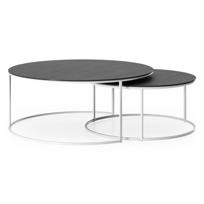 Fano set van 2 loungetafels rond in wit aluminium en volkeramiek Basalt Black - Dia. 85/65 x H 35/30 cm