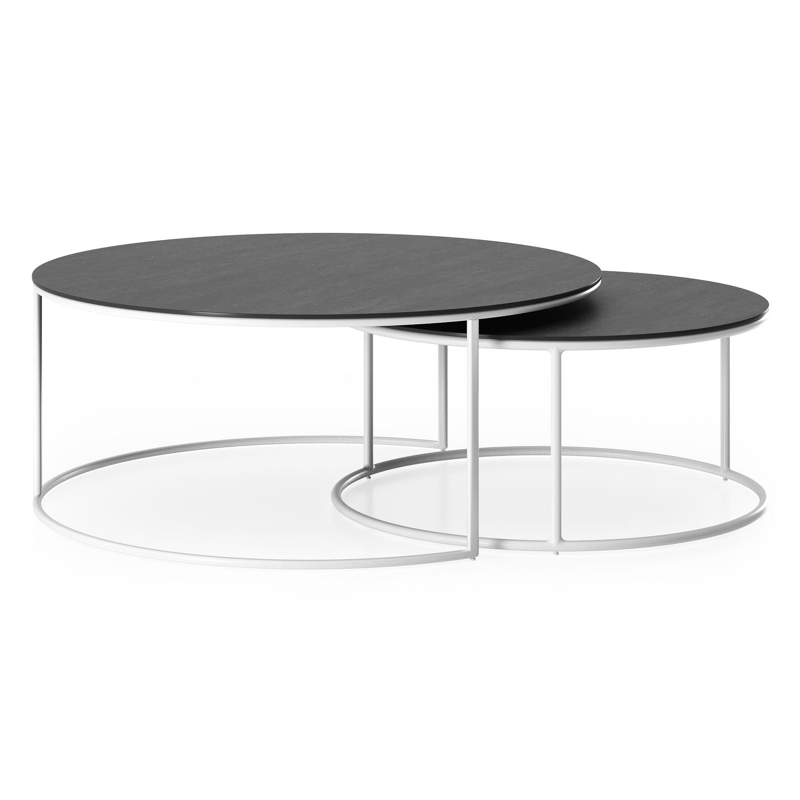 Fano set van 2 loungetafels rond in wit aluminium en volkeramiek Basalt Black - Dia. 85/65 x H 35/30 cm