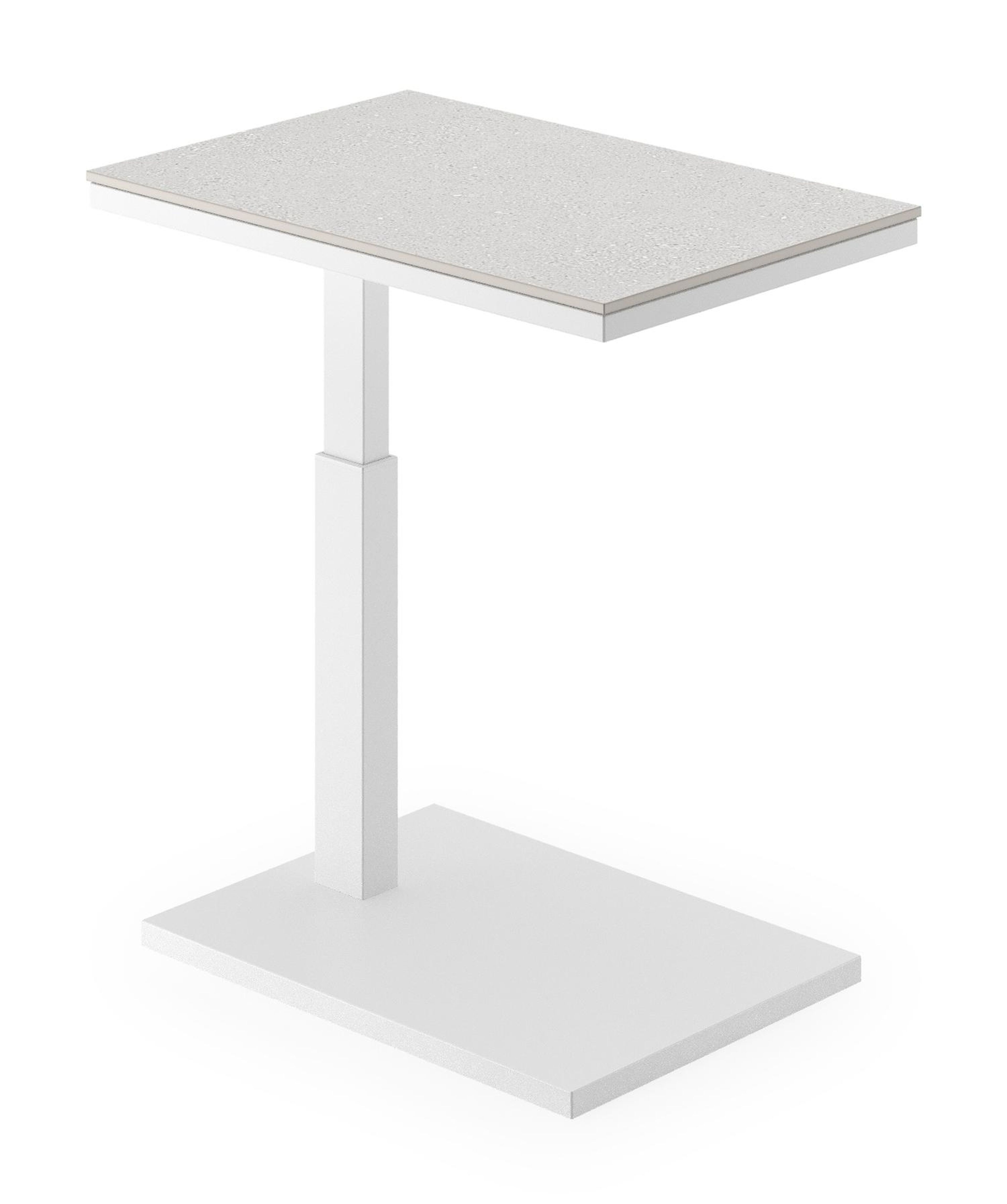 Table d'appoint Talana en aluminium blanc et céramique pleine gris - Lg. 60 x Lrg. 40 x Haut. 47/67,50