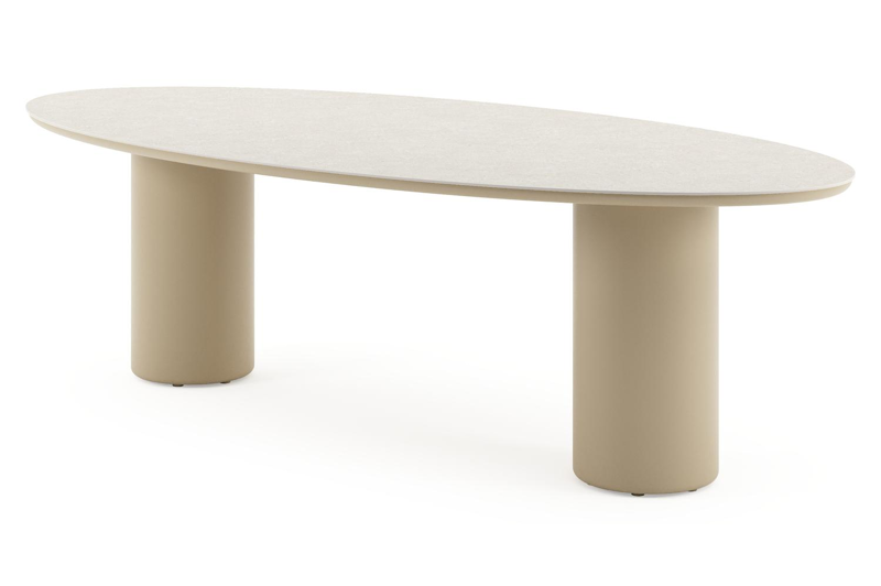 Amico tuintafel ovaal in beige aluminium en volkeramiek Shilin - L 260 x B 125 x H 73.5 cm