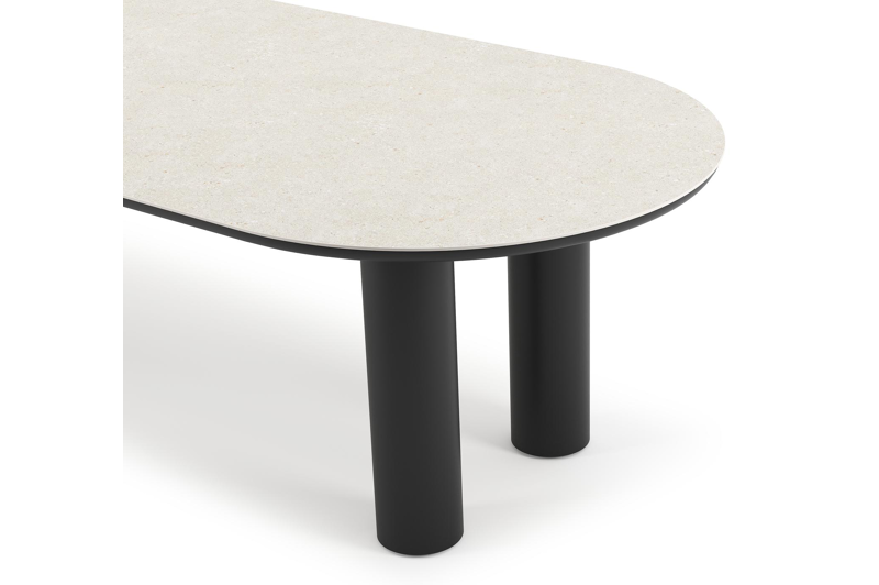 Organo tuintafel ovaal in zwart aluminium en volkeramiek  shilin - L 300 x B 110 x H 74 cm