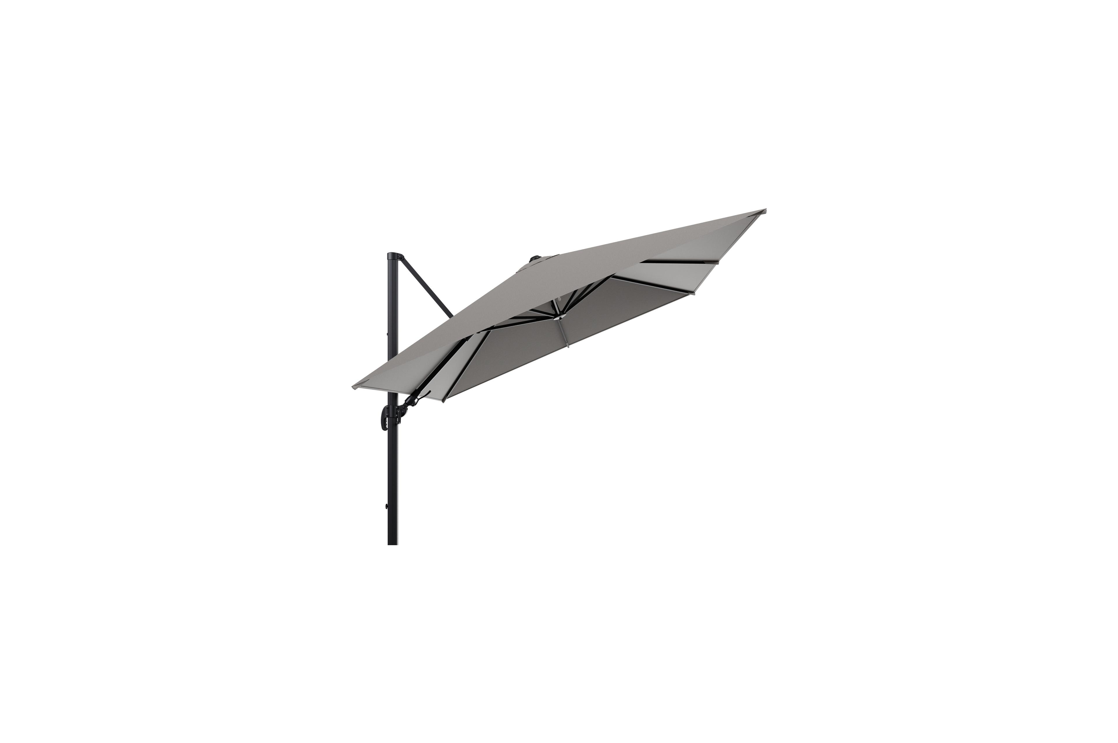 Avola zweefparasol met tiltfunctie in zwart aluminium met grijs weather+ softtouch parasoldoek - L1 300 x L2 300 cm (zonder voet)