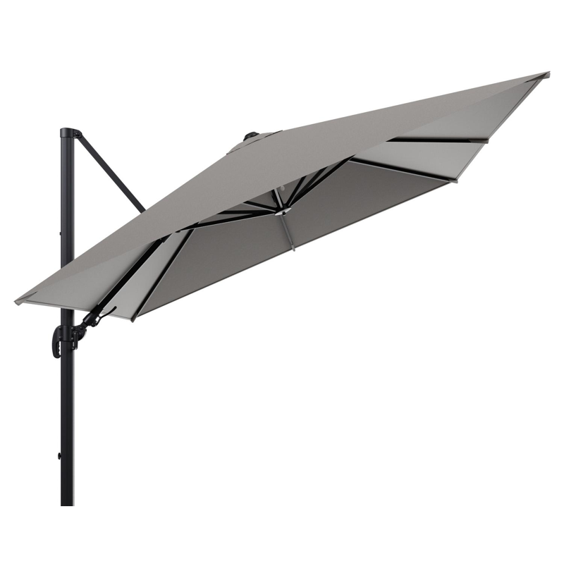 Avola zweefparasol met tiltfunctie in zwart aluminium met grijs weather+ softtouch parasoldoek - L1 300 x L2 300 cm (zonder voet)