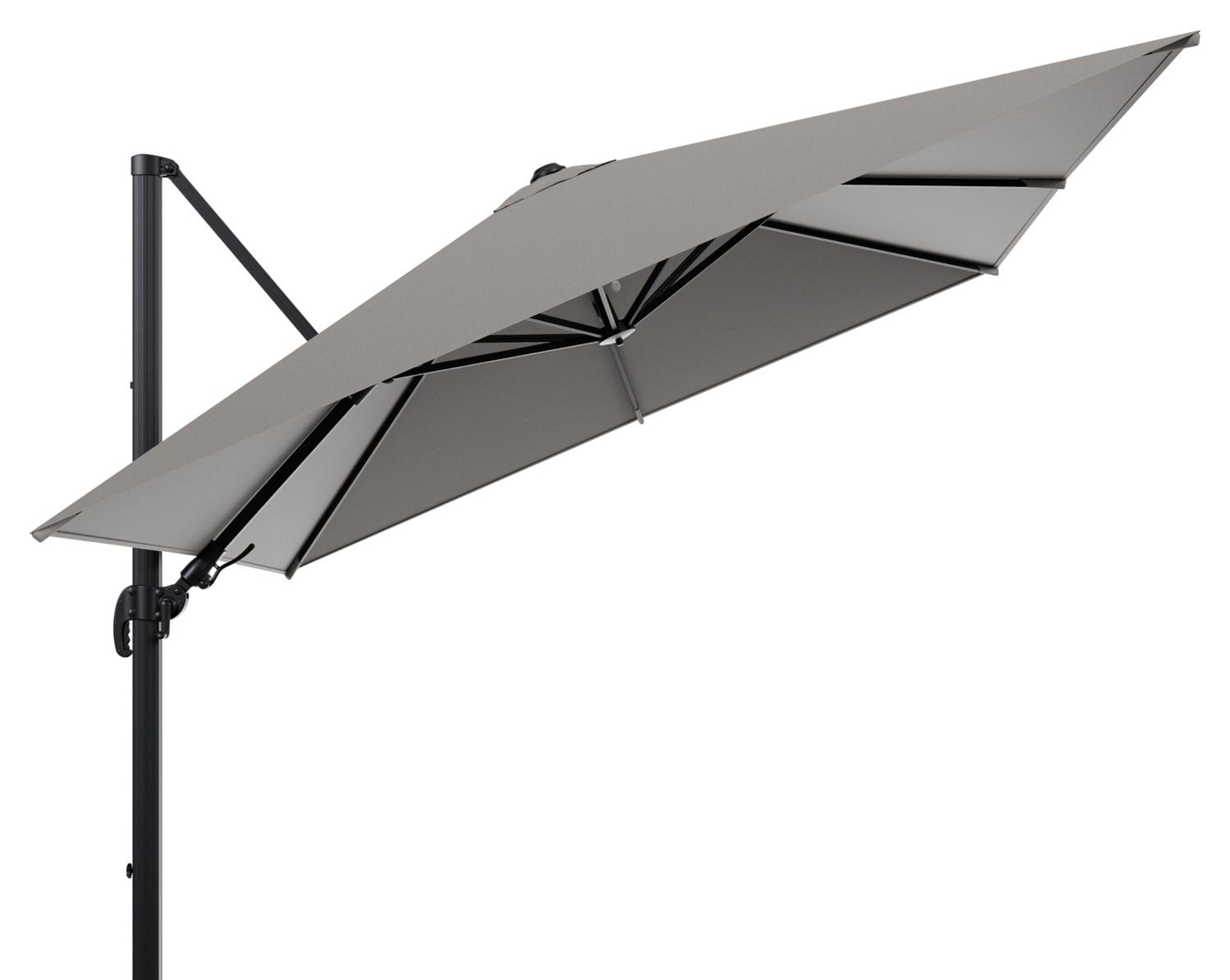 Parasol pendant Avola avec fonction tilt en aluminium noir avec toile de parasol en weather+ softtouch gris - Larg1 300 x Larg2 300 cm (sans pied de parasol)
