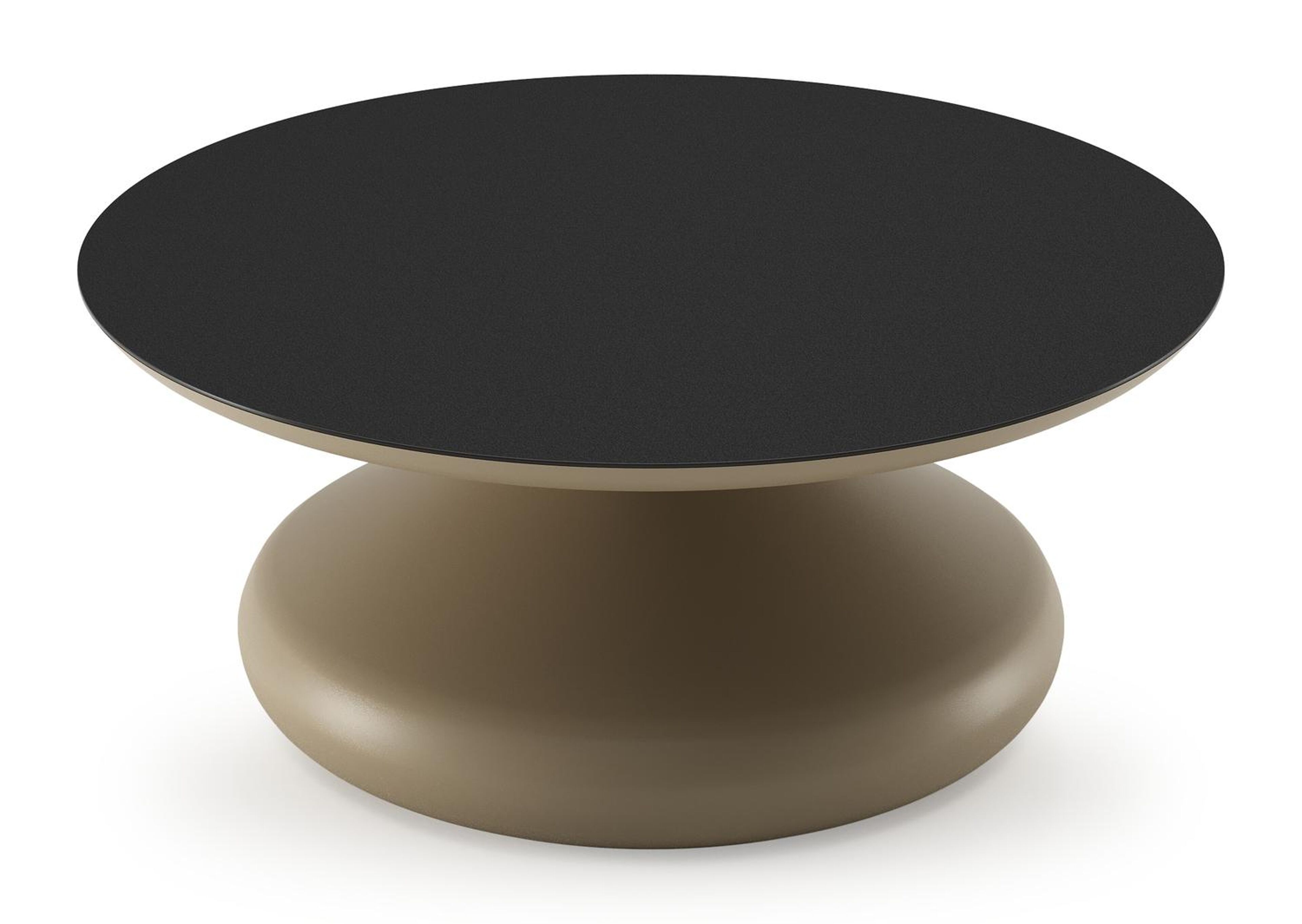 Table de basse Bomero ronde en aluminium beige et céramique pleine Nero Black - Diam. 84 x Haut. 32.2 cm