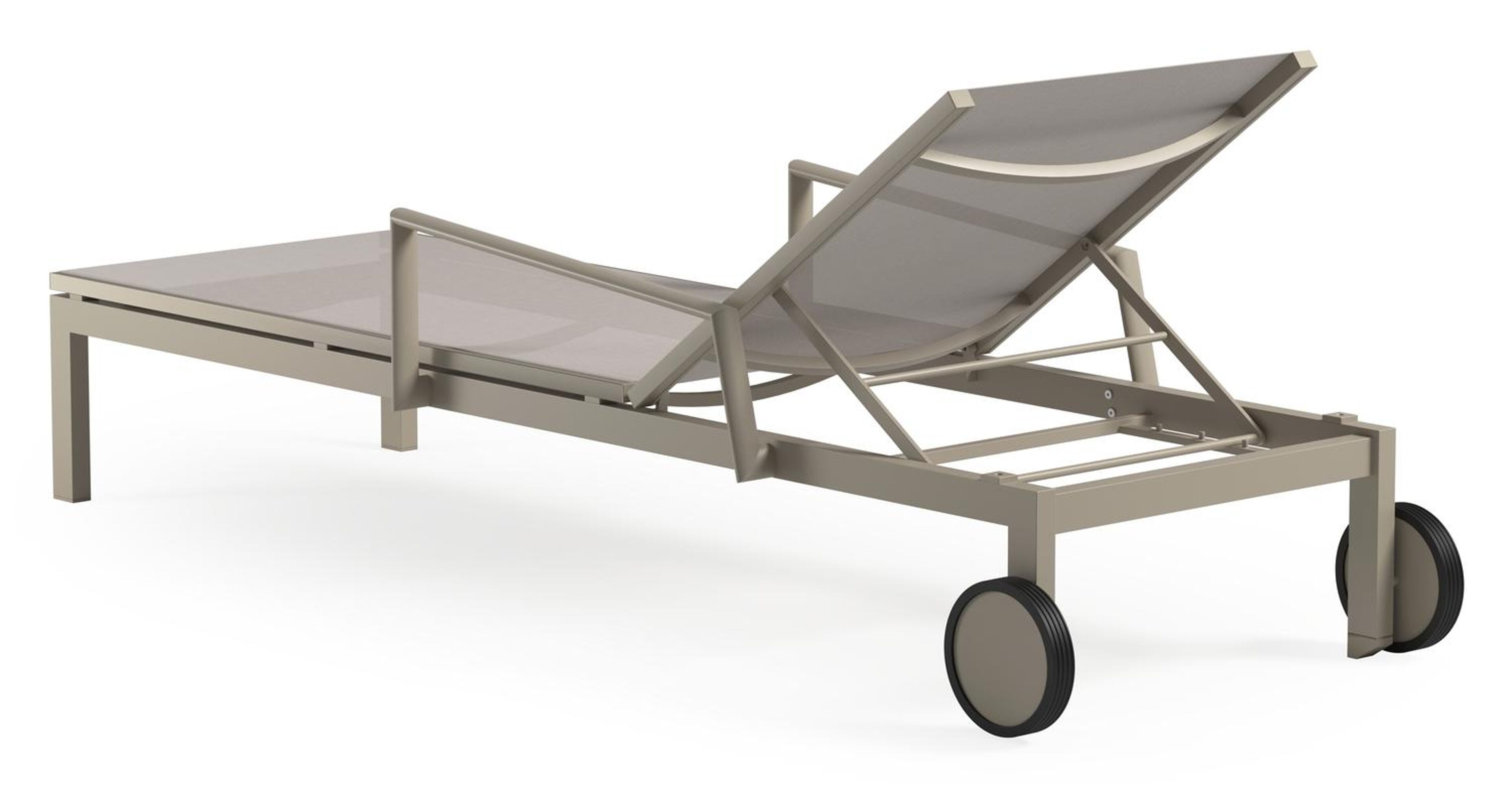 Chaise longue réglable Caravelle en aluminium beige et textilène simple beige avec accoudoir