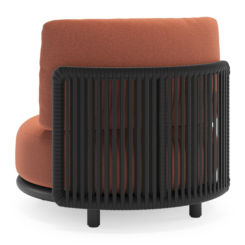 Lomano loungestoel in zwart aluminium en beige verticaal geweven luxe vlakke rope met heritage rust all weather sunbrella® luxe kussen