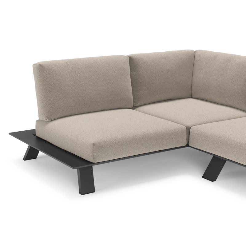 Cesano loungehoek in zwart aluminium met savane coconut all weather Sunbrella® luxe kussen