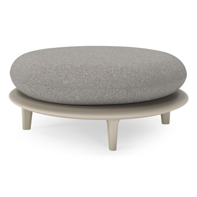 Pouf Bomero en aluminium beige et coussins en all weather sunbrella® luxe tundra charcoal