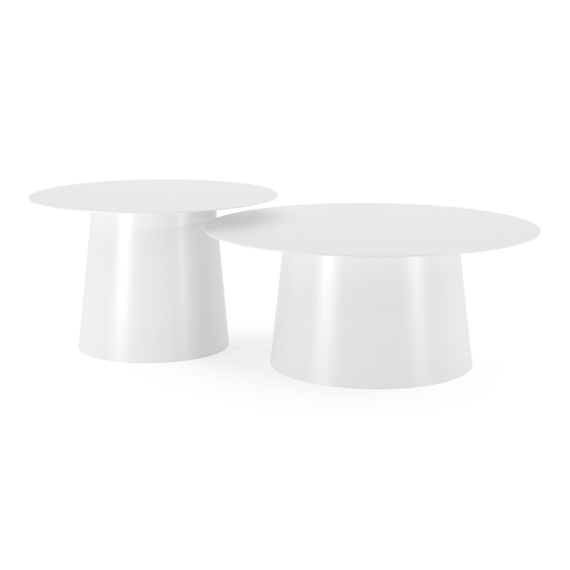 Avila loungetafels in wit aluminium - Dia. 90 x H 36 cm, Dia. 70 x H 42 cm