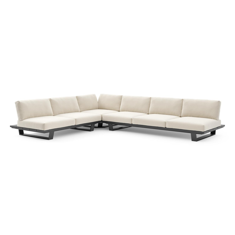 Pagino loungehoek in zwart aluminium met althea off white all weather cosytica kussen