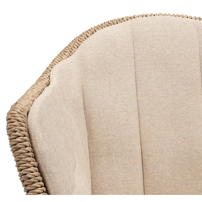 Pagino tuinstoel in wit aluminium en naturel ronde wicker met zitkussen in All Weather Sunbrella® Luxe Heritage Papyrus