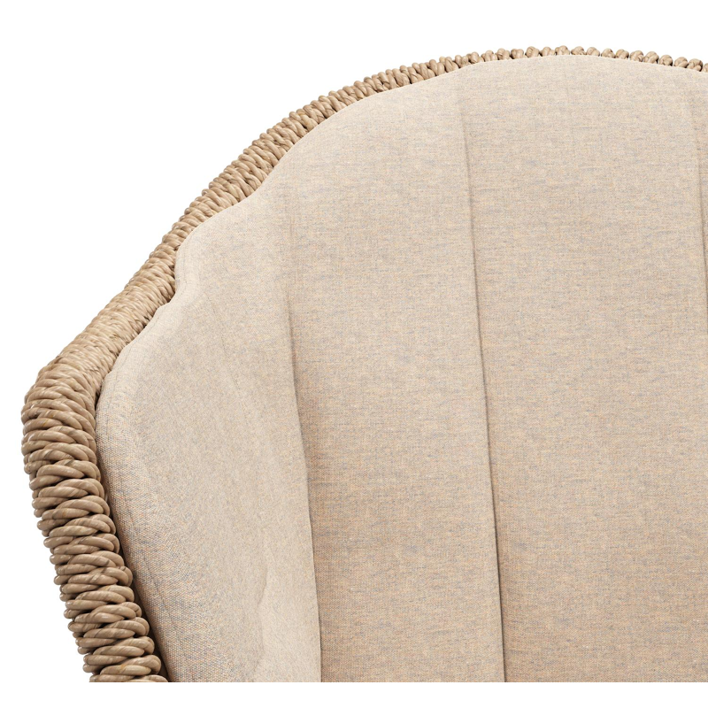 Pagino tuinstoel in wit aluminium en naturel ronde wicker met zitkussen in All Weather Sunbrella® Luxe Heritage Papyrus