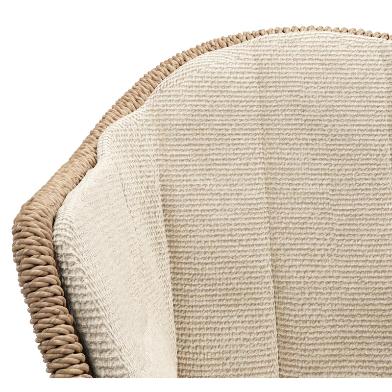 Pagino tuinstoel in zwart aluminium en naturel ronde wicker met zitkussen in All Weather Cosytica Althea Chalk