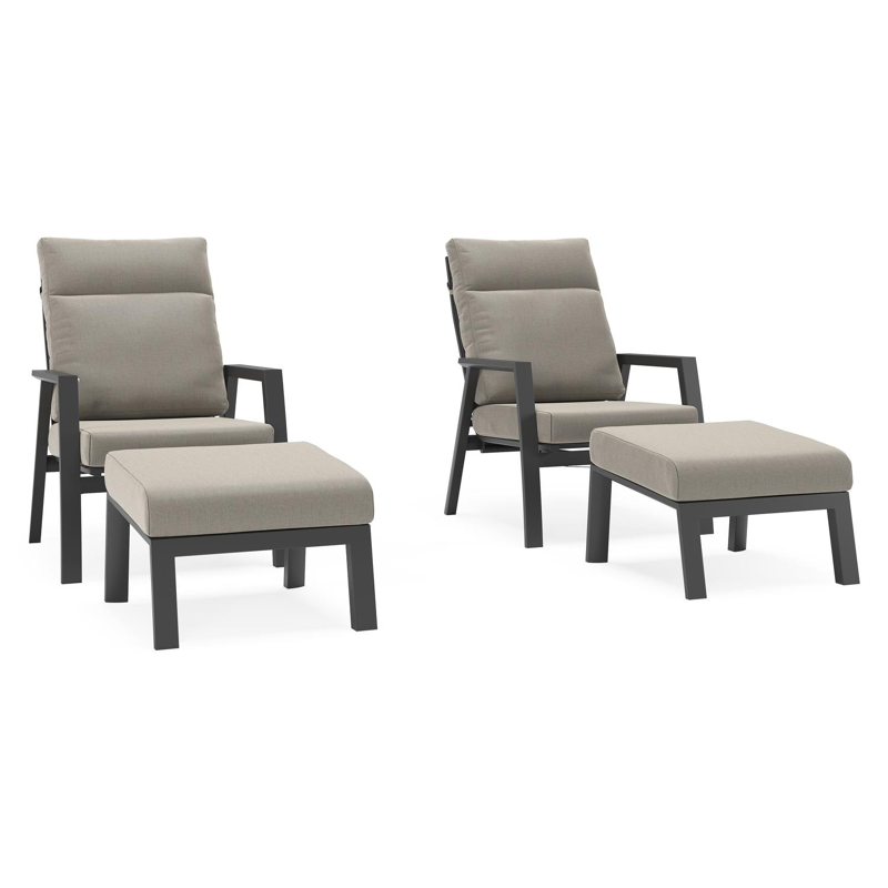 Set van 2 Mismo loungestoelen in zwart aluminium met grijs Weather+ Softtouch kussen