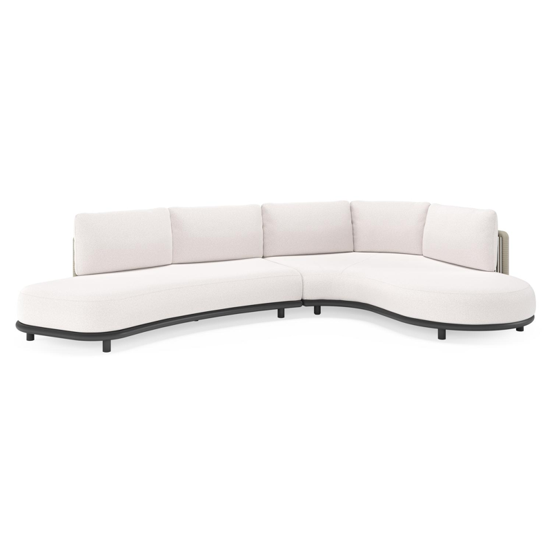 Lomano loungehoek in zwart aluminium en beige verticaal geweven luxe vlakke rope met Ego Eggshell all weather solica