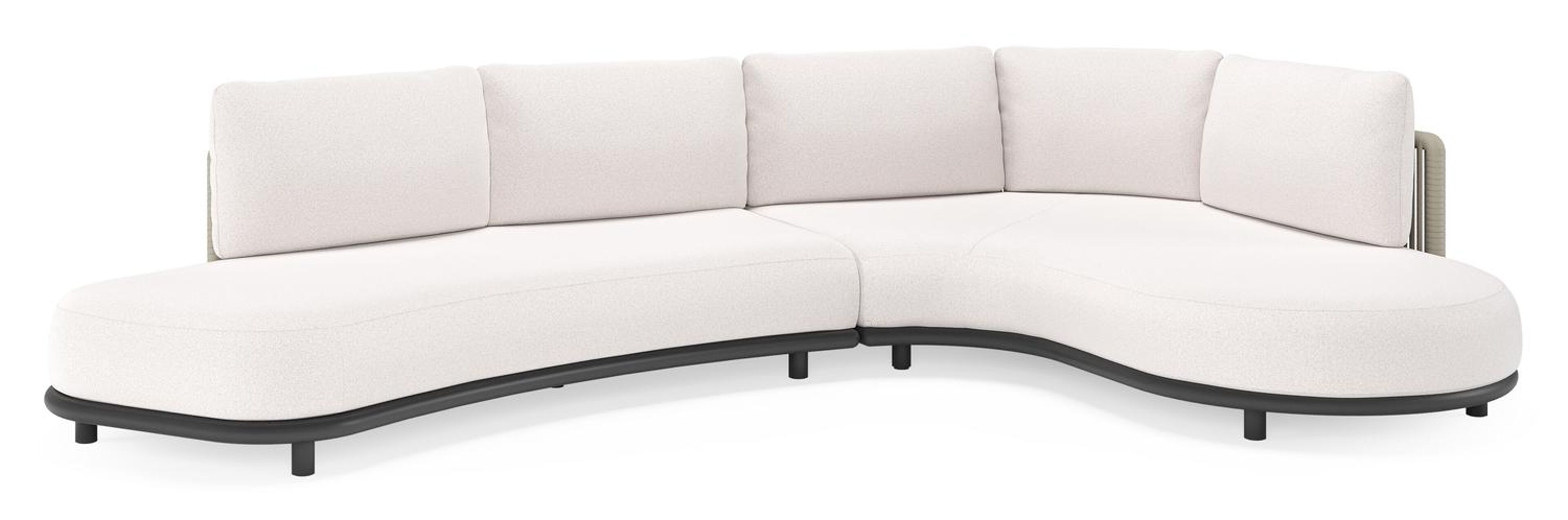 Lomano loungehoek in zwart aluminium en beige verticaal geweven luxe vlakke rope met Ego Eggshell all weather solica