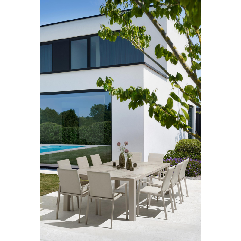 Nano XL tuintafel rechthoekig in beige aluminium en volkeramiek Colorado Dunes L 240 x B 148 x H 75 cm