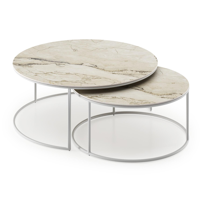 Fano loungetafels in wit aluminium en colorado dunes volkeramiek - Dia. 85/65 x H 35/30 cm