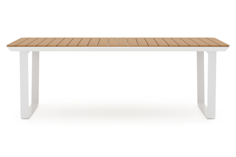 Alora tuinset in wit aluminium en polywood tafelblad met 8 stapelbare Bahia tuinstoelen