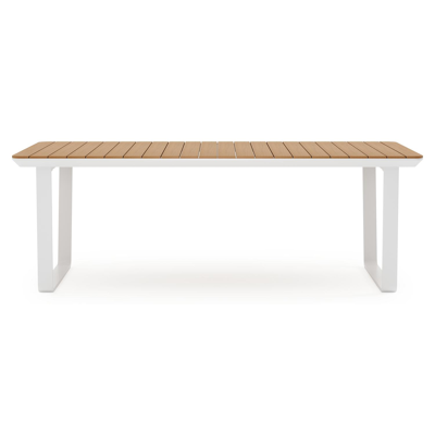 Alora tuinset in wit aluminium en polywood tafelblad met 8 stapelbare Bahia tuinstoelen