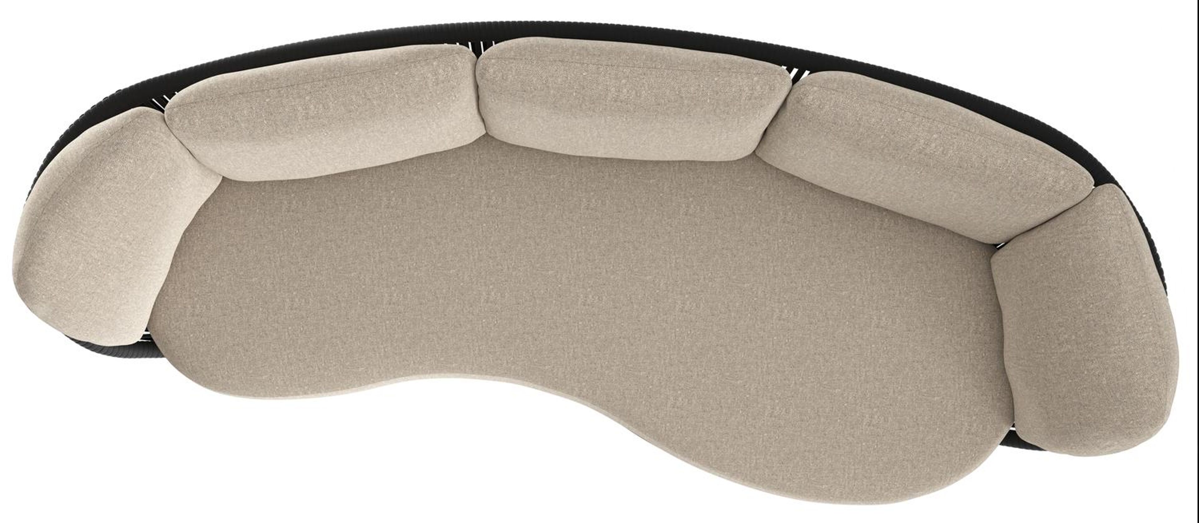 Lupino loungebank in zwart aluminium en zwart verticaal geweven luxe vlakke brede rope met chartres pewter all weather sunbrella® luxe kussen