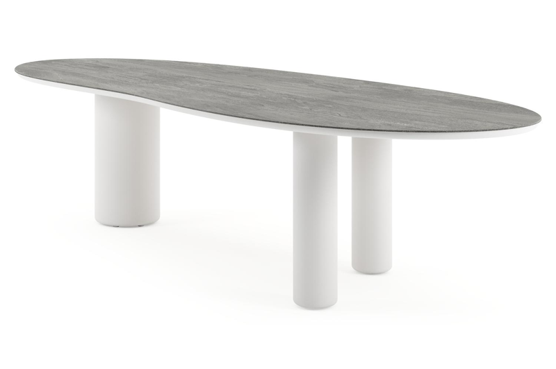Table de jardin Amico organique en aluminium blanc et céramique pleine Aspen Grey - Lg. 320 x Lrg. 120 x Haut. 73.5 cm