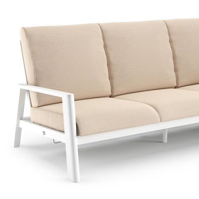 Canapé de jardin Cirello en aluminium blanc et coussins en all weather sunbrella® luxe heritage papyrus