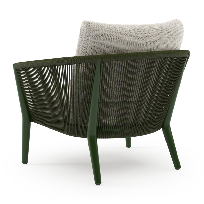Orso loungestoel in groen aluminium en groen verticaal geweven ronde rope met Firenze Natural all weather solica kussen