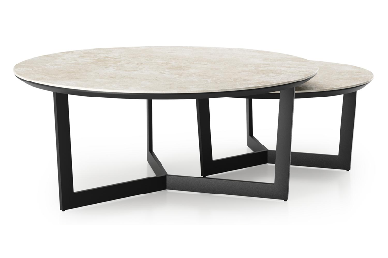 Ensemble de 2 tables de basses Lacrima ronde en aluminium noir et céramique pleine Rapolano - Diam. 85/65 x Haut. 35/30 cm