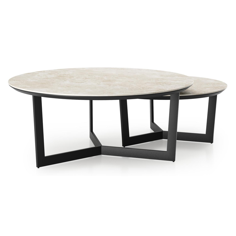 Lacrima set van 2 loungetafels rond in zwart aluminium en volkeramiek Rapolano - Dia. 85/65 x H 35/30 cm