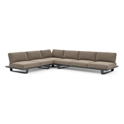 Pagino loungehoek in zwart aluminium met natte heather grey all weather sunbrella® luxe kussen