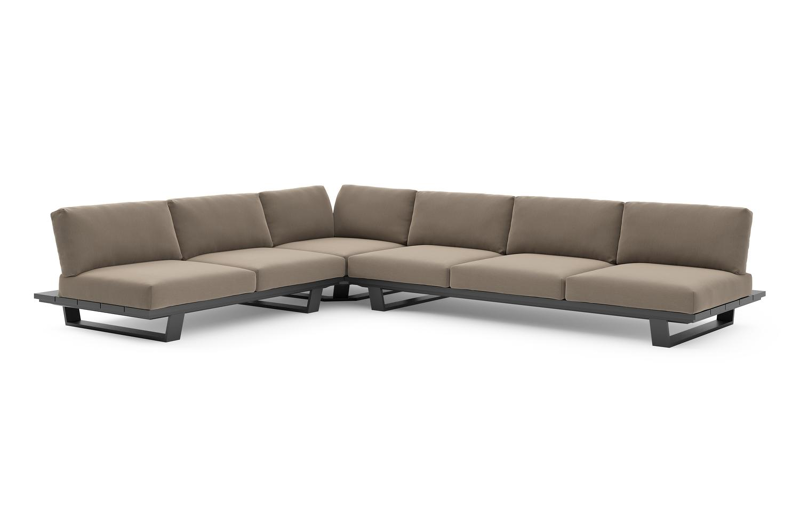 Pagino loungehoek in zwart aluminium met natte heather grey all weather sunbrella® luxe kussen