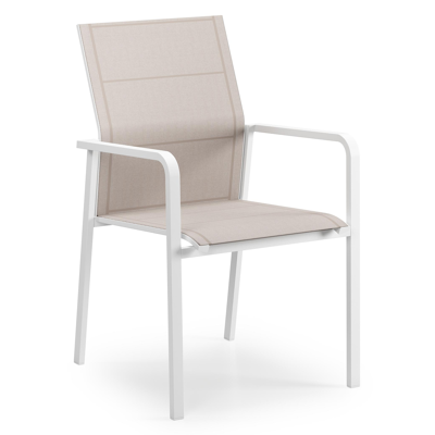 Como stapelbare tuinstoel in wit aluminium en beige textilene