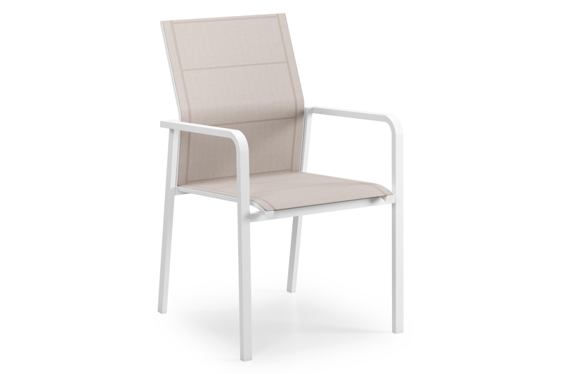 Como stapelbare tuinstoel in wit aluminium en beige textilene
