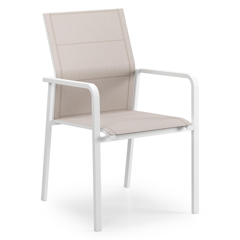 Como stapelbare tuinstoel in wit aluminium en beige textilene