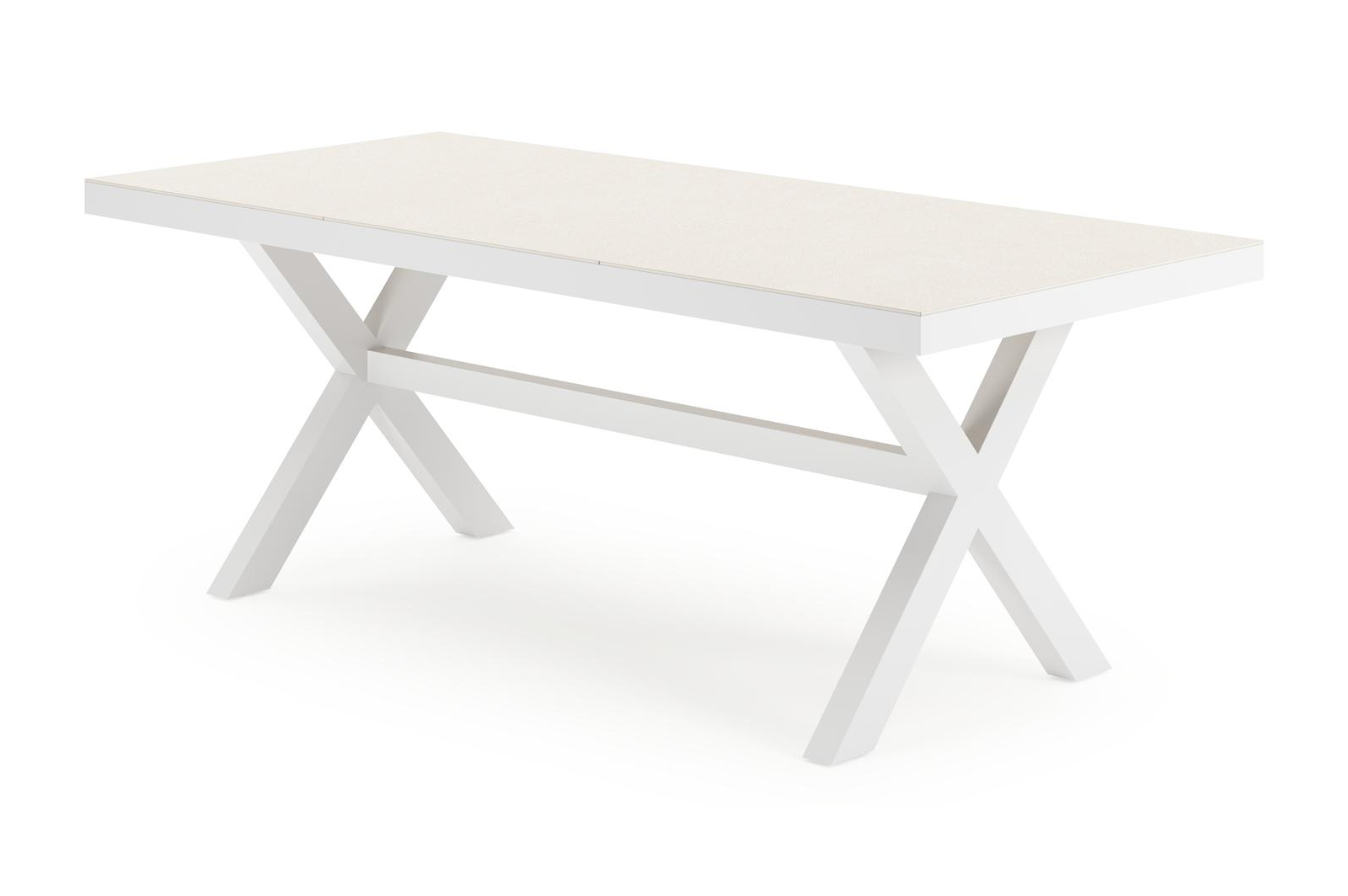 Table de jardin Bahia rectangulaire en aluminium blanc et sintered stone beige - Lg. 200 x Lrg. 92 x Haut. 75 cm