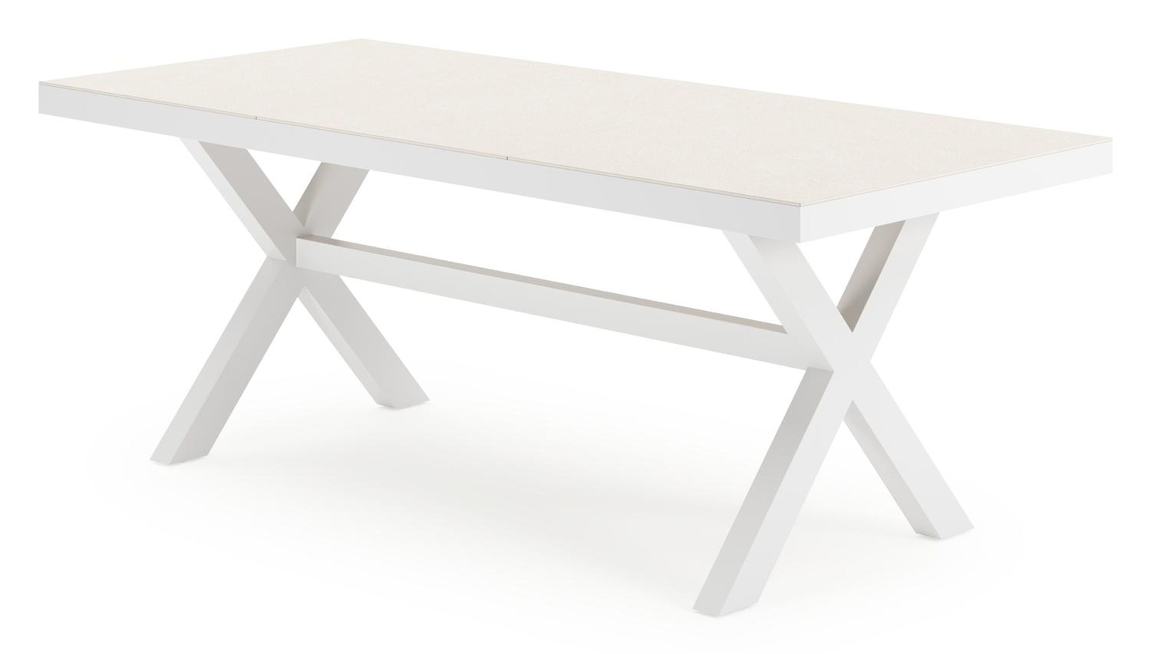 Bahia tuinset rechthoekig in wit aluminium en sintered stone beige met 6 Salto tuinstoelen