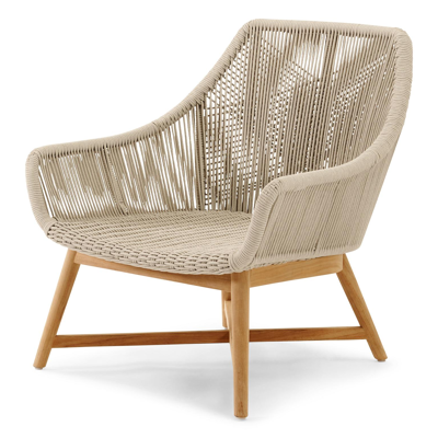 Set van 2 Borgo loungestoelen 2 x 1-zit in teak en beige verticaal geweven ronde rope