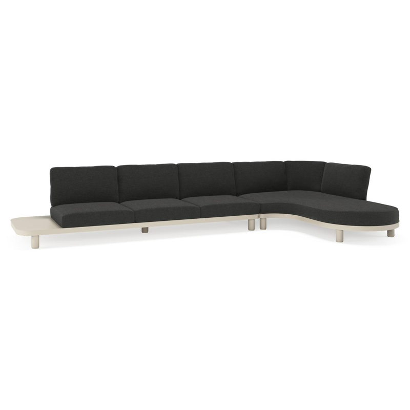 Salon de jardin d'angle Donato en aluminium beige et coussins en all weather sunbrella® luxe chartres sooty