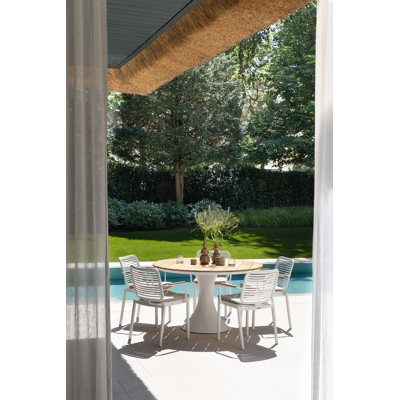 Fano tuintafel in wit aluminium en teak - Dia. 130 x H 75 cm