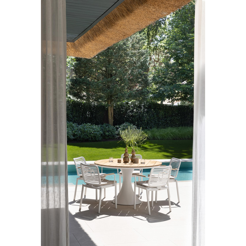 Fano tuintafel in wit aluminium en teak - Dia. 130 x H 75 cm