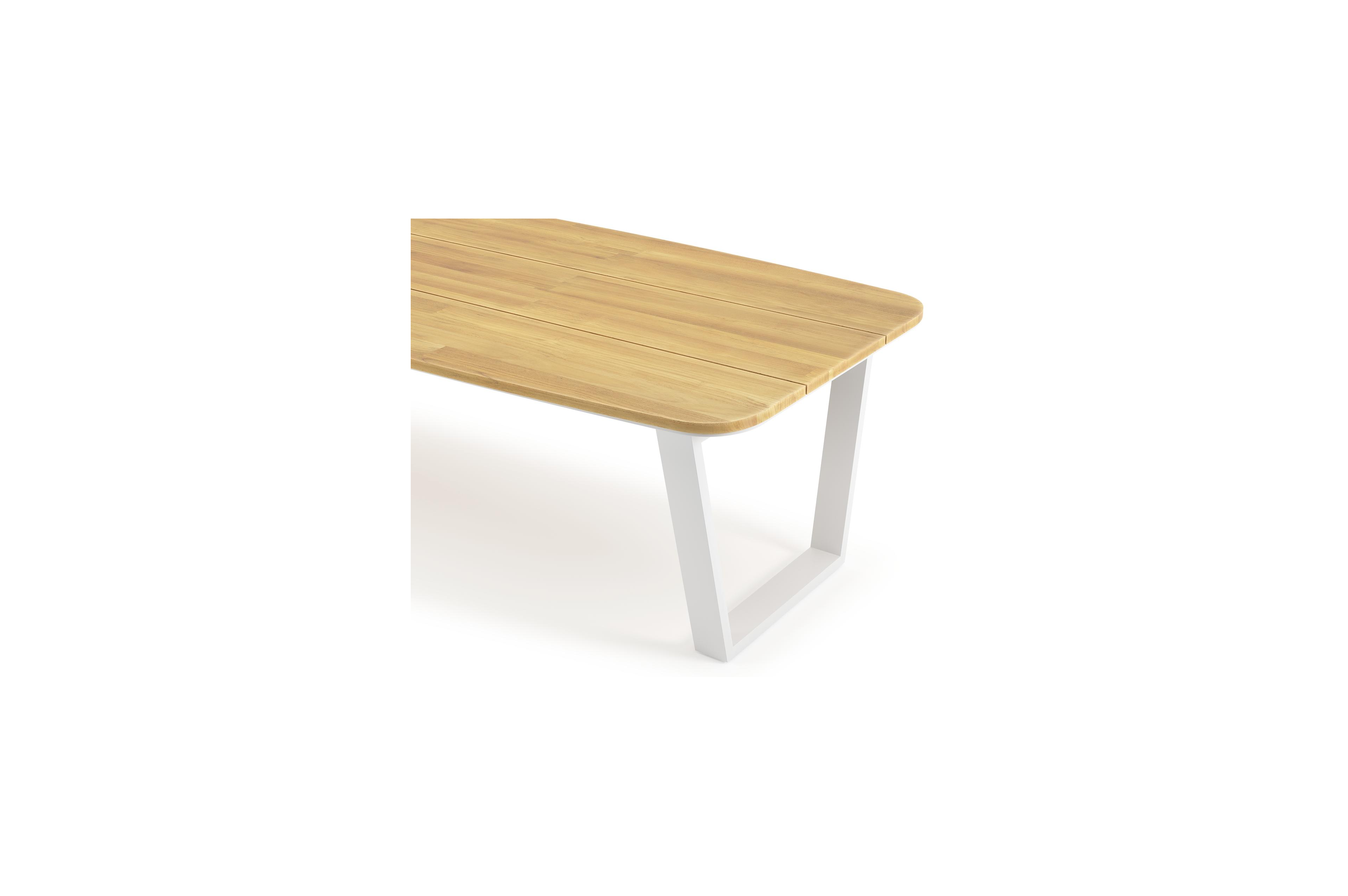 Pagino tuintafel bootvorm in wit aluminium en teak - L 315 x B 115 x H 73 cm