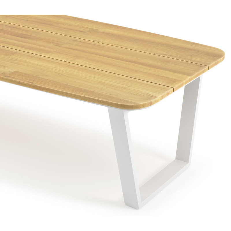 Pagino tuintafel bootvorm in wit aluminium en teak - L 315 x B 115 x H 73 cm